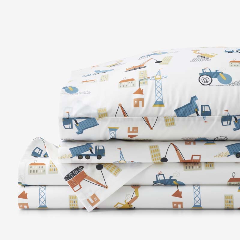 City Builders Classic Cool Organic Cotton Percale Bed Sheet Set - White Multi, Twin XL,White Multi
