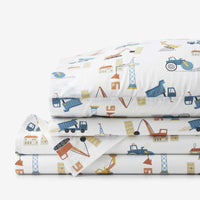 City Builders Classic Cool Organic Cotton Percale Bed Sheet Set - White Multi, Twin XL,White Multi