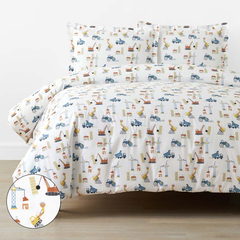 City Builders Classic Cool Organic Cotton Percale Duvet Cover Set - White Multi, Twin/Twin XL,White Multi