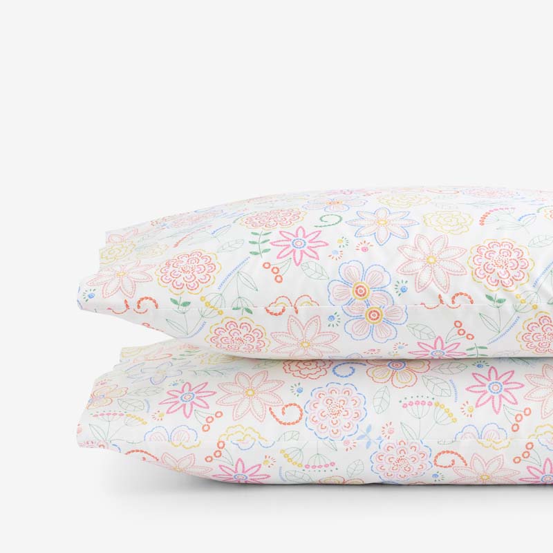 Floral Dream Classic Cool Organic Cotton Percale Pillowcase Set - White Multi, Standard,White Multi