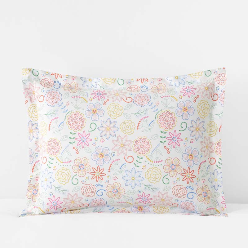 Floral Dream Classic Cool Organic Cotton Percale Sham - White Multi, Standard,White Multi