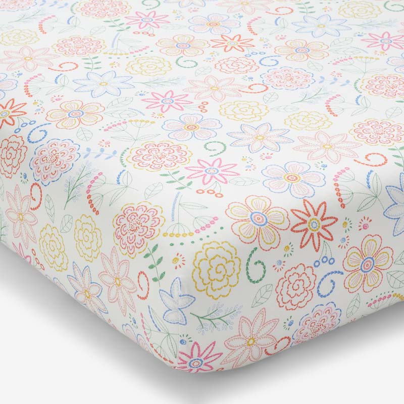 Floral Dream Classic Cool Organic Cotton Percale Fitted Crib Sheet - White Multi,White Multi