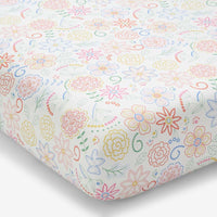Floral Dream Classic Cool Organic Cotton Percale Fitted Crib Sheet - White Multi,White Multi