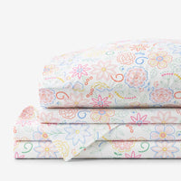 Floral Dream Classic Cool Organic Cotton Percale Bed Sheet Set - White Multi, Twin XL,White Multi