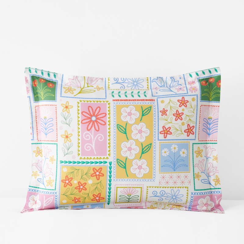 Stitch and Bloom Classic Cool Organic Cotton Percale Sham - White Multi, Standard,White Multi