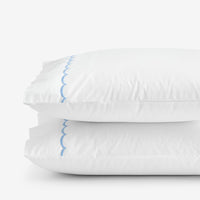 Embroidered Scallop Classic Cool Cotton Percale Pillowcase Set - Blue, Standard,Blue