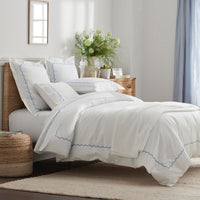 Embroidered Scallop Classic Cool Cotton Percale Pillowcase Set - Blue, Standard,Blue