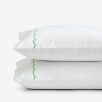 Embroidered Scallop Classic Cool Cotton Percale Pillowcase Set - Green, Standard,Green