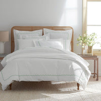 Embroidered Scallop Classic Cool Cotton Percale Pillowcase Set - Green, Standard,Green