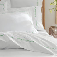 Embroidered Scallop Classic Cool Cotton Percale Pillowcase Set - Green, Standard,Green