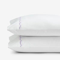 Embroidered Scallop Classic Cool Cotton Percale Pillowcase Set - Lavender, Standard,Lavender