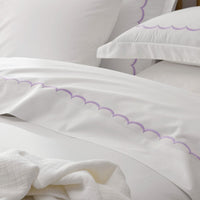 Embroidered Scallop Classic Cool Cotton Percale Pillowcase Set - Lavender, Standard,Lavender