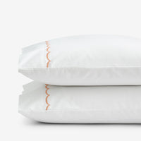 Embroidered Scallop Classic Cool Cotton Percale Pillowcase Set - Melon, Standard,Melon