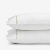 Embroidered Scallop Classic Cool Cotton Percale Pillowcase Set - Tan, Standard,Tan