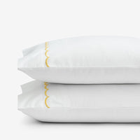 Embroidered Scallop Classic Cool Cotton Percale Pillowcase Set - Yellow, Standard,Yellow