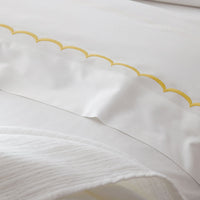 Embroidered Scallop Classic Cool Cotton Percale Pillowcase Set - Yellow, Standard,Yellow