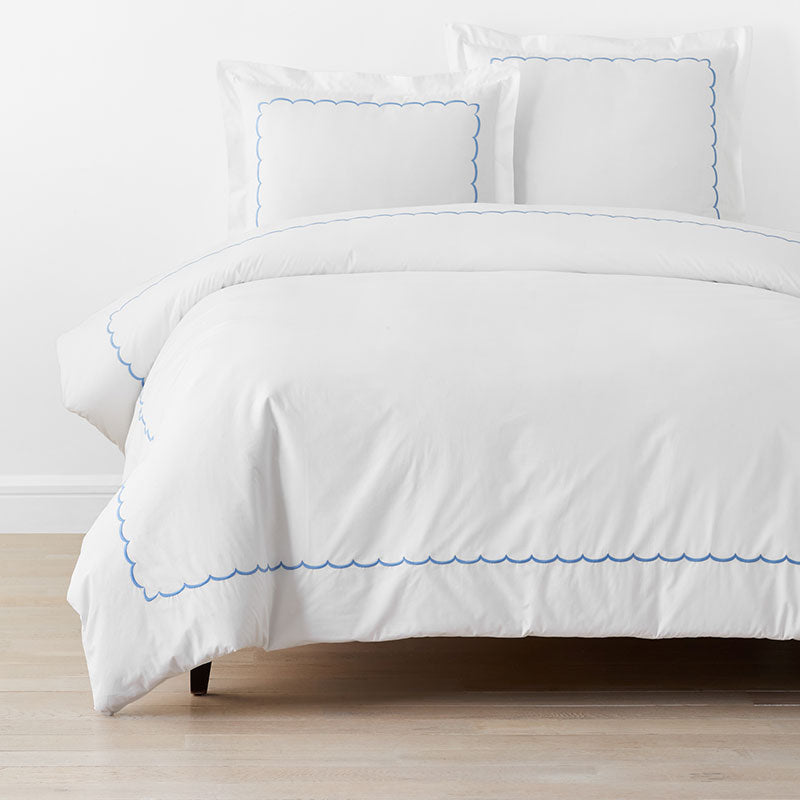 Embroidered Scallop Classic Cool Cotton Percale Duvet Cover - Blue, Twin/Twin XL,Blue