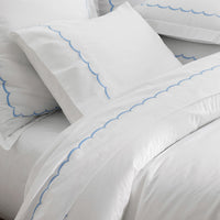 Embroidered Scallop Classic Cool Cotton Percale Duvet Cover - Blue, Twin/Twin XL,Blue