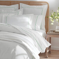 Embroidered Scallop Classic Cool Cotton Percale Duvet Cover - Green, Twin/Twin XL,Green