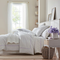 Embroidered Scallop Classic Cool Cotton Percale Duvet Cover - Lavender, Twin/Twin XL,Lavender