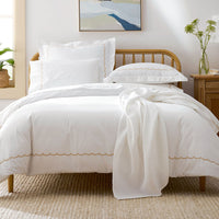 Embroidered Scallop Classic Cool Cotton Percale Duvet Cover - Tan, Twin/Twin XL,Tan