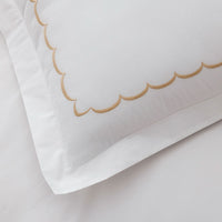 Embroidered Scallop Classic Cool Cotton Percale Duvet Cover - Tan, Twin/Twin XL,Tan