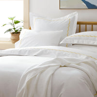 Embroidered Scallop Classic Cool Cotton Percale Duvet Cover - Yellow, Twin/Twin XL,Yellow