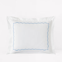 Embroidered Scallop Classic Cool Cotton Percale Sham - Blue, Standard,Blue