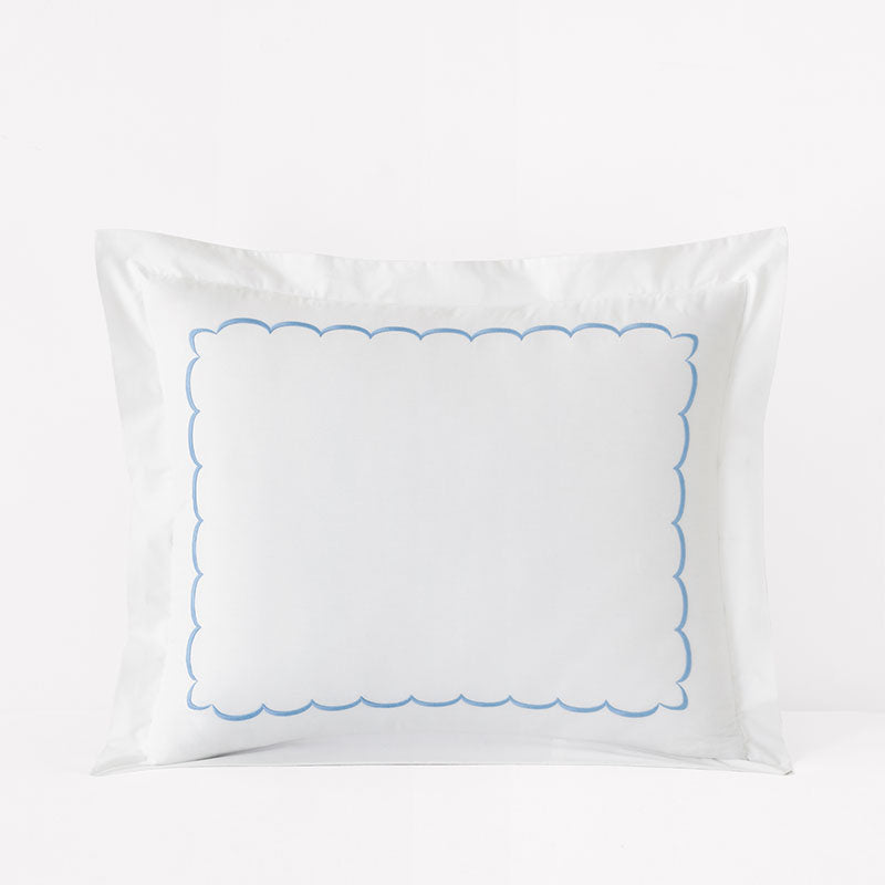 Embroidered Scallop Classic Cool Cotton Percale Sham - Blue, Standard,Blue