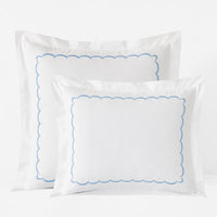 Embroidered Scallop Classic Cool Cotton Percale Sham - Blue, Standard,Blue