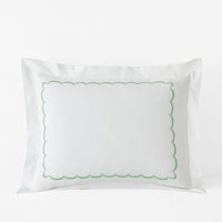 Embroidered Scallop Classic Cool Cotton Percale Sham - Green, Standard,Green