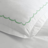 Embroidered Scallop Classic Cool Cotton Percale Sham - Green, Standard,Green