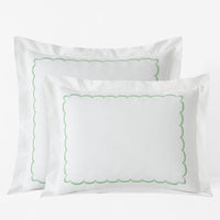 Embroidered Scallop Classic Cool Cotton Percale Sham - Green, Standard,Green