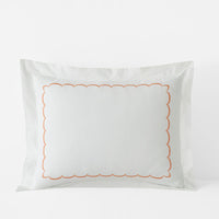 Embroidered Scallop Classic Cool Cotton Percale Sham - Melon, Standard,Melon