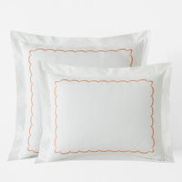 Embroidered Scallop Classic Cool Cotton Percale Sham - Melon, Standard,Melon