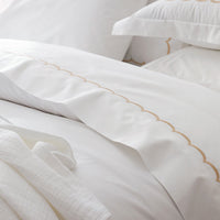 Embroidered Scallop Classic Cool Cotton Percale Sham - Tan, Standard,Tan