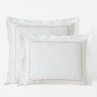 Embroidered Scallop Classic Cool Cotton Percale Sham - Tan, Standard,Tan