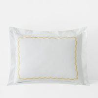 Embroidered Scallop Classic Cool Cotton Percale Sham - Yellow, Standard,Yellow