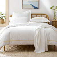 Embroidered Scallop Classic Cool Cotton Percale Sham - Yellow, Standard,Yellow