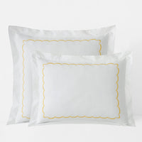 Embroidered Scallop Classic Cool Cotton Percale Sham - Yellow, Standard,Yellow