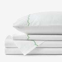 Embroidered Scallop Classic Cool Cotton Percale Bed Sheet Set - Green, Twin,Green