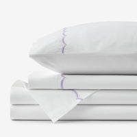 Embroidered Scallop Classic Cool Cotton Percale Bed Sheet Set - Lavender, Twin,Lavender