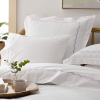 Embroidered Scallop Classic Cool Cotton Percale Bed Sheet Set - Lavender, Twin,Lavender