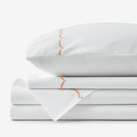 Embroidered Scallop Classic Cool Cotton Percale Bed Sheet Set - Melon, Twin,Melon