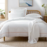 Embroidered Scallop Classic Cool Cotton Percale Bed Sheet Set - Melon, Twin,Melon