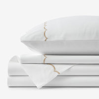 Embroidered Scallop Classic Cool Cotton Percale Bed Sheet Set - Tan, Twin,Tan