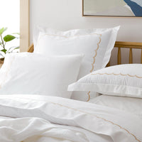 Embroidered Scallop Classic Cool Cotton Percale Bed Sheet Set - Tan, Twin,Tan