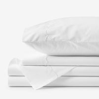Embroidered Scallop Classic Cool Cotton Percale Bed Sheet Set - White, Twin,White