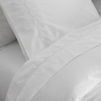 Embroidered Scallop Classic Cool Cotton Percale Bed Sheet Set - White, Twin,White