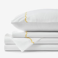 Embroidered Scallop Classic Cool Cotton Percale Bed Sheet Set - Yellow, Twin,Yellow